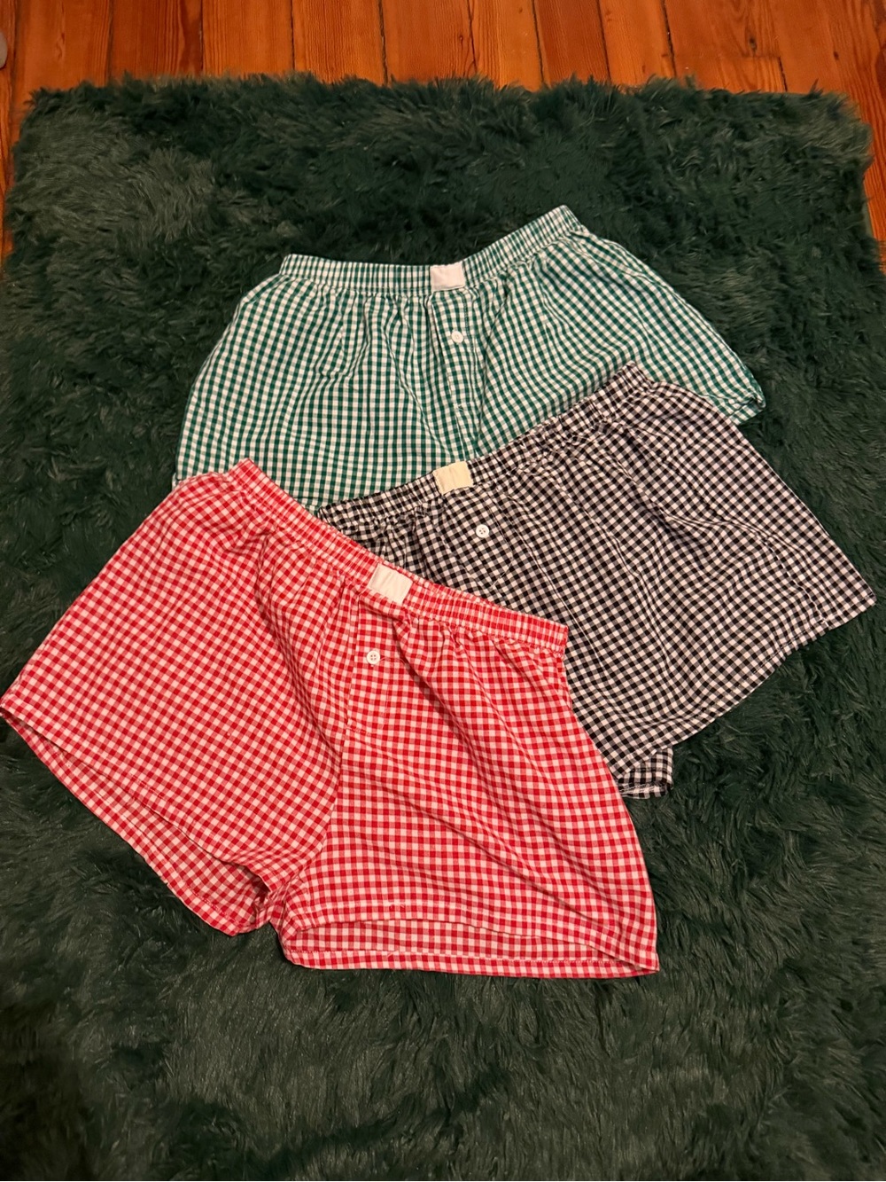 Set of 3 Gingham Cotton Boxer Shorts - Red, Green, Black